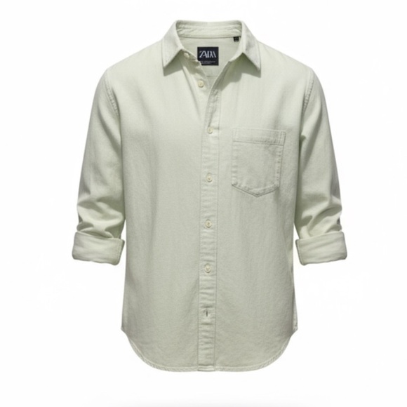 ZARA Men’s Casual Denim Button Down Shirt in Mint Green Size S - Picture 1 of 8